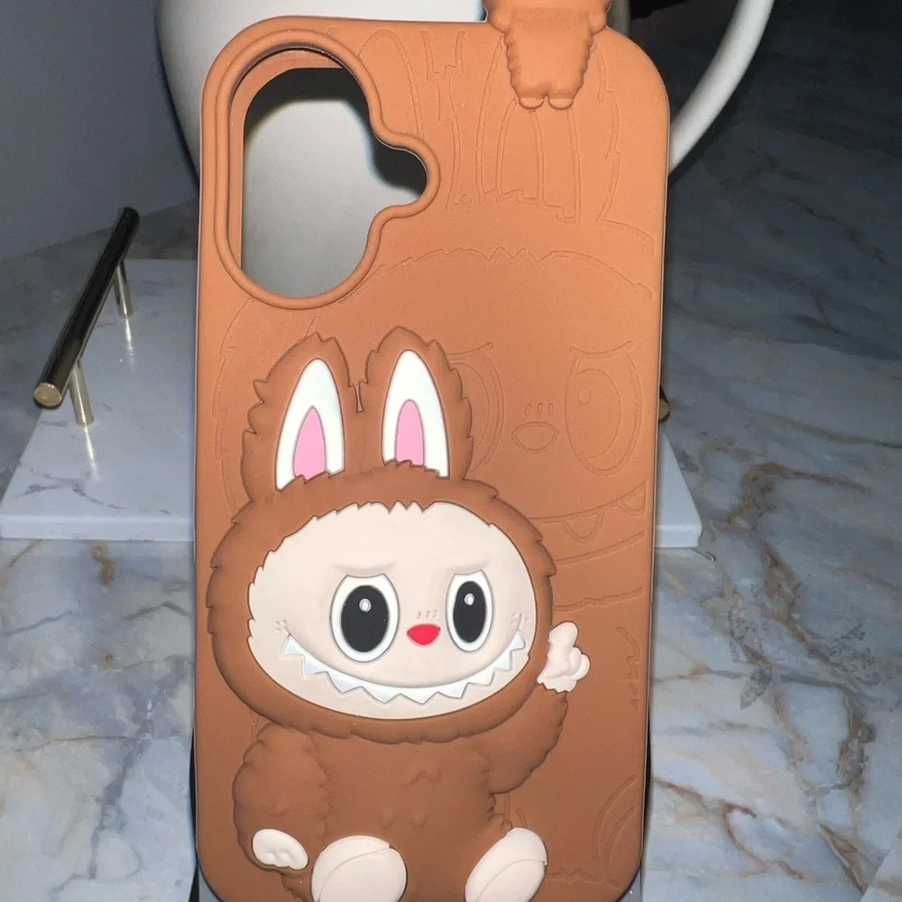 Cute Brown or Pink Labubu Bunny Phone Case fits iPhone Pro 16 & Pro 13-14-15 $25